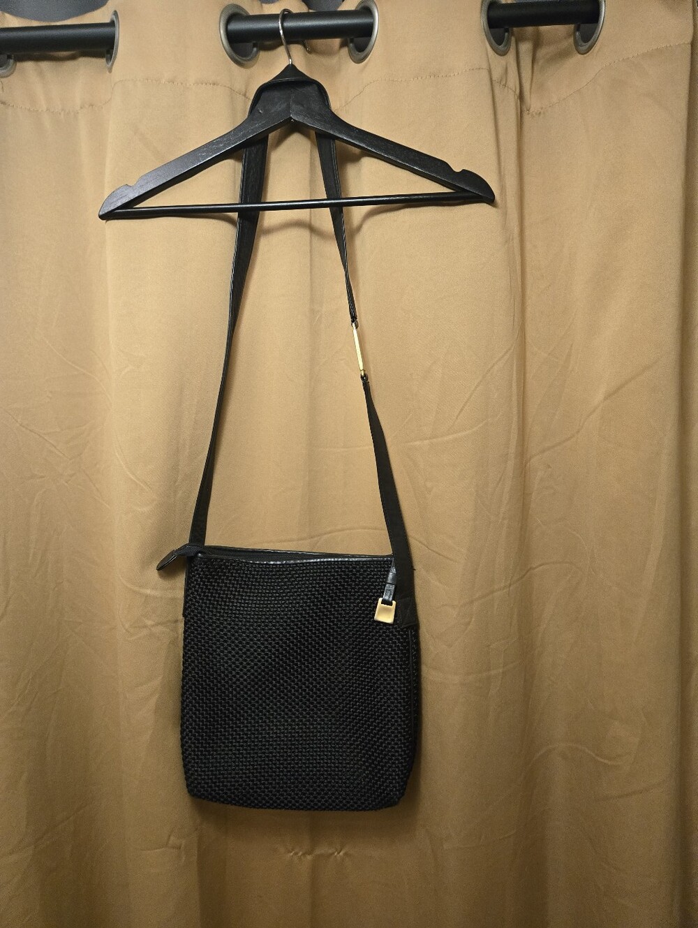 Americana By Sherif Black Woven Crossbody Bag with Gold Accent